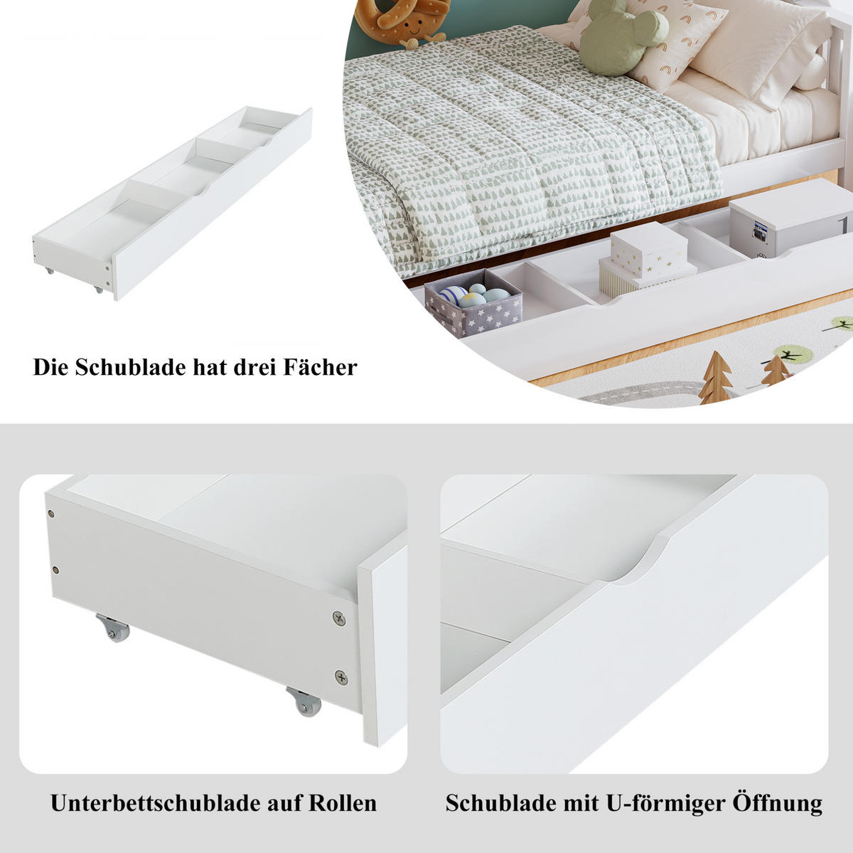 POSCHODOVÁ posteľ 295/174/168,5 cm biela s úložnými schodmi, šmykľavkou a oknami z borovice a MDF - biela, kompozitné drevo (90/200cm) - OKWISH