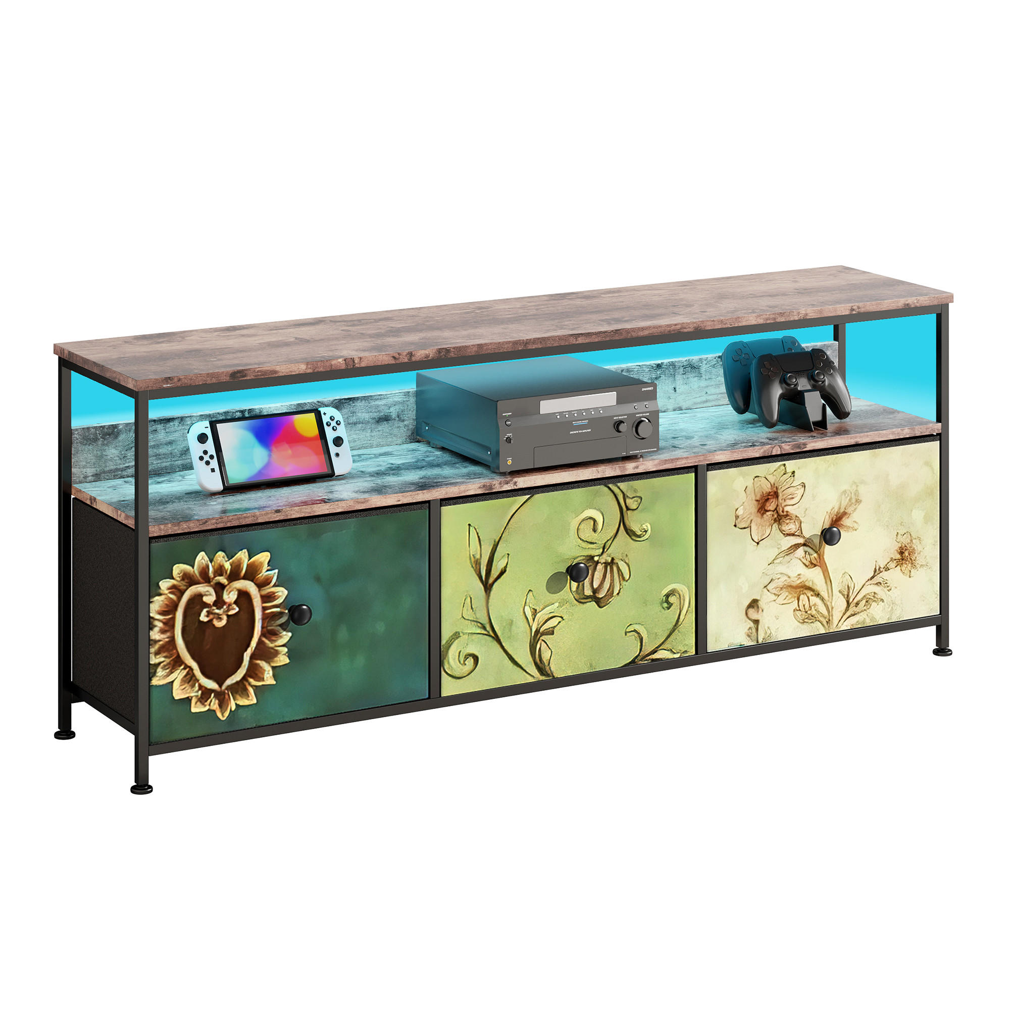 TV-SCHRANK, TV Board mit LED, 137 cm, Fernsehtisch mit 3 Stoffschublade - Multicolor, Holz (30/57/137cm)