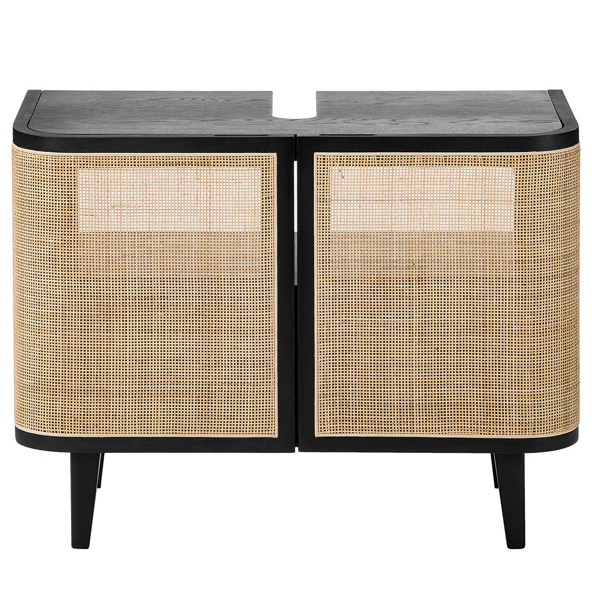 WASCHBECKENUNTERSCHRANK - Rattan / Eiche teilmassiv - Eichefarben/Schwarz, Naturmaterialien/Eichenholz (80/60/40cm) - home24