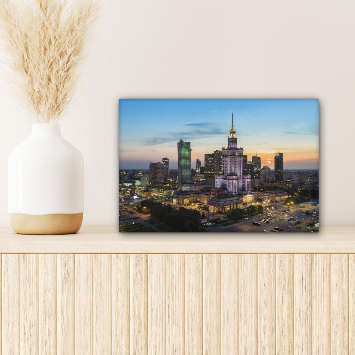 LEINWANDBILD Polen - Sonne - Warschau Deko Schlafzimmer 30x20 cm - Blau, Textil (30/20cm) - MuchoWow