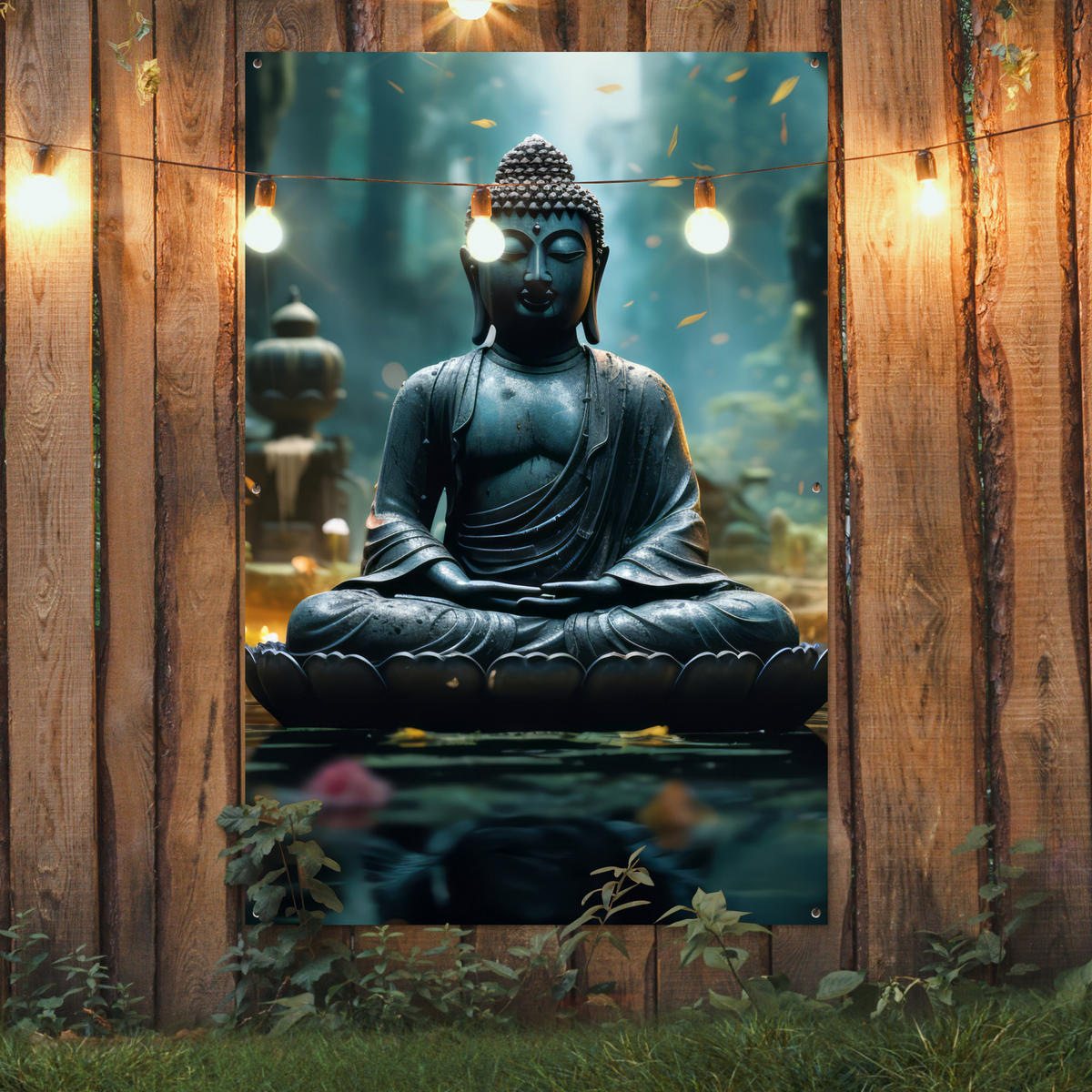 ZAHRADNÍ PLAKÁT Buddha - Socha - Buddha - Zen - Umění - Buddha 120x180 cm - tmavě šedá, plast (120/180/0.2cm) - OnlyWow