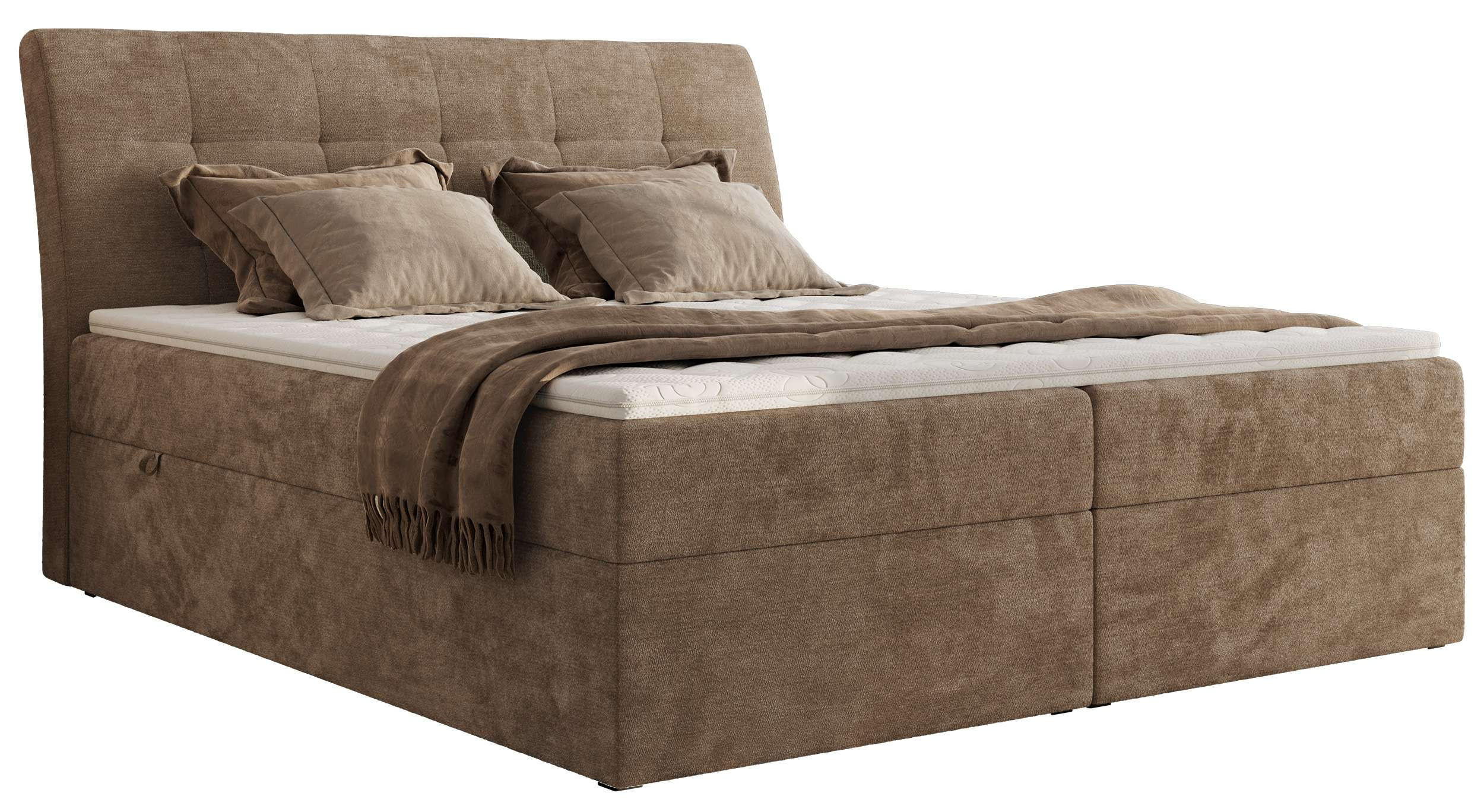 BOXBETT DAGOS 120/200 - Braun Schenille glatt - H3 - Topper T25 - Braun, Textil (120/200cm) - MKS