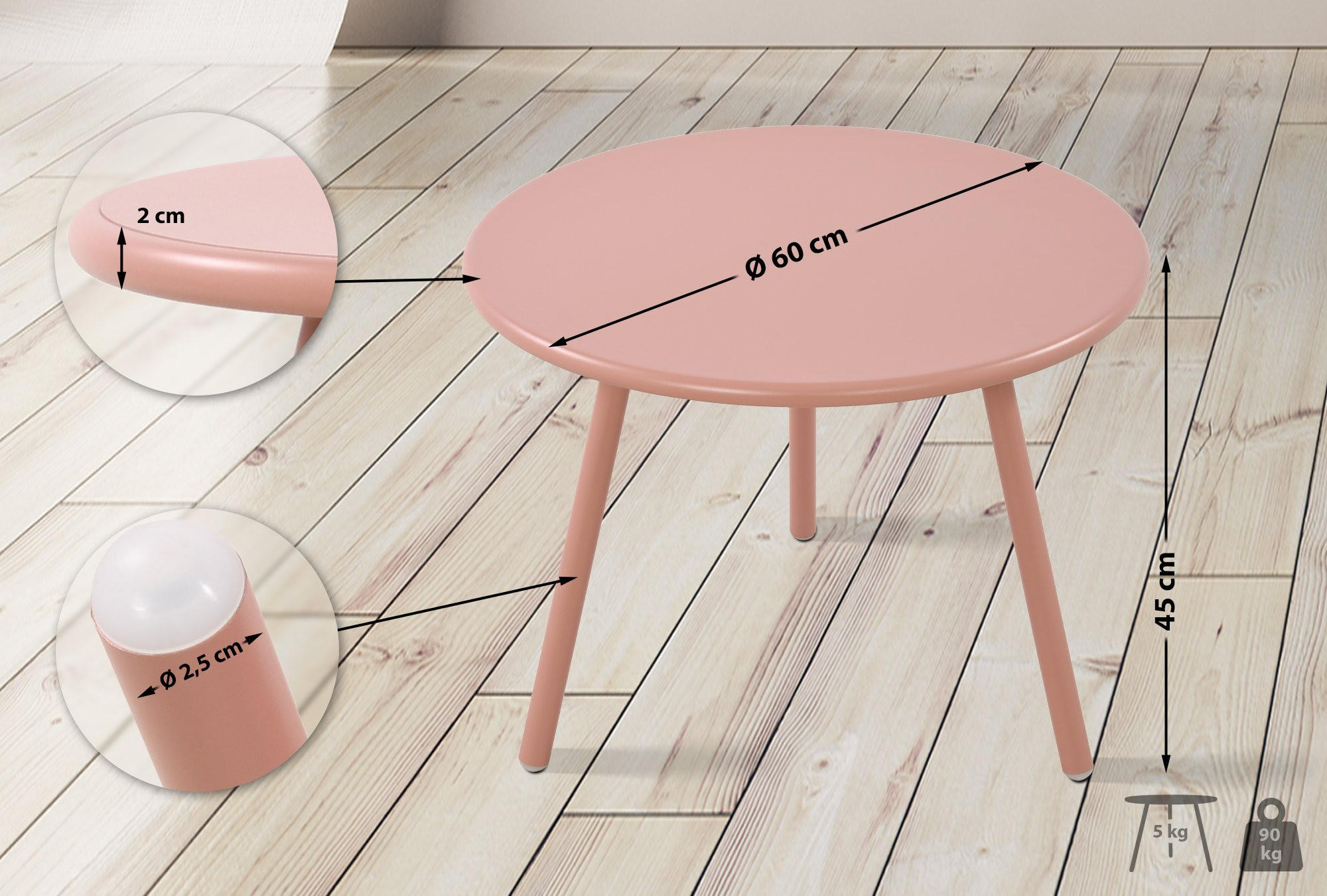 Thumbnail - CLP Couchtisch, Pink, Kunststoff, 60x45x60 cm, Wohnzimmer, Wohnzimmertische, Couchtische