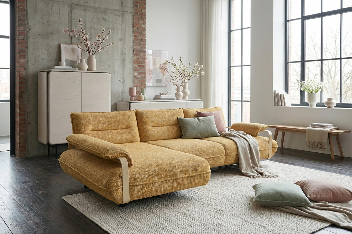 ECKSOFA ANISSA Gelb Flachgewebe - Gelb/Schwarz, Kunststoff/Textil (297/185cm) - KAWOLA