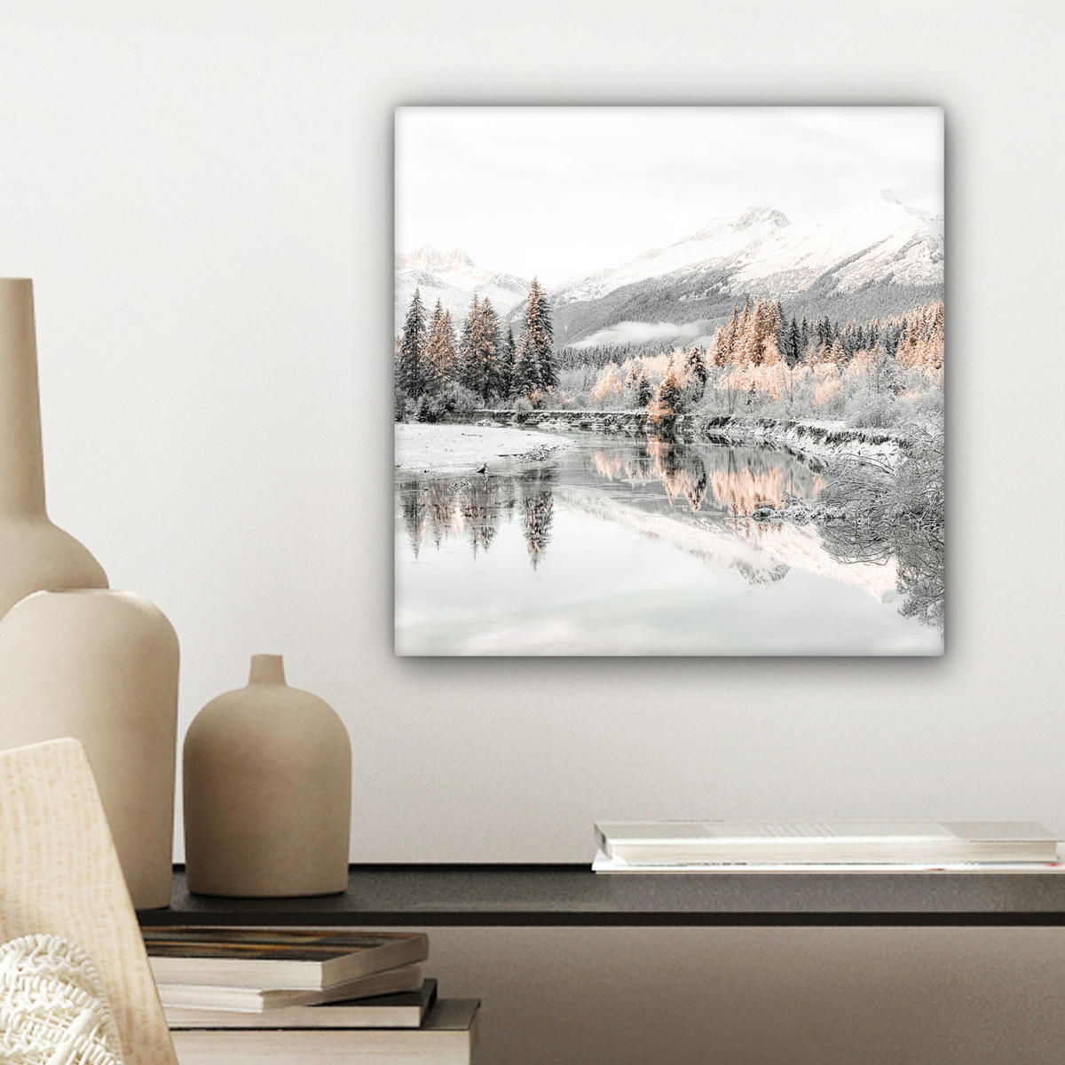 LEINWANDBILD Natur - Winter - Bäume - Berge - Schnee 20x20 cm - Weiß Hochglanz, Textil (20/20cm) - MuchoWow