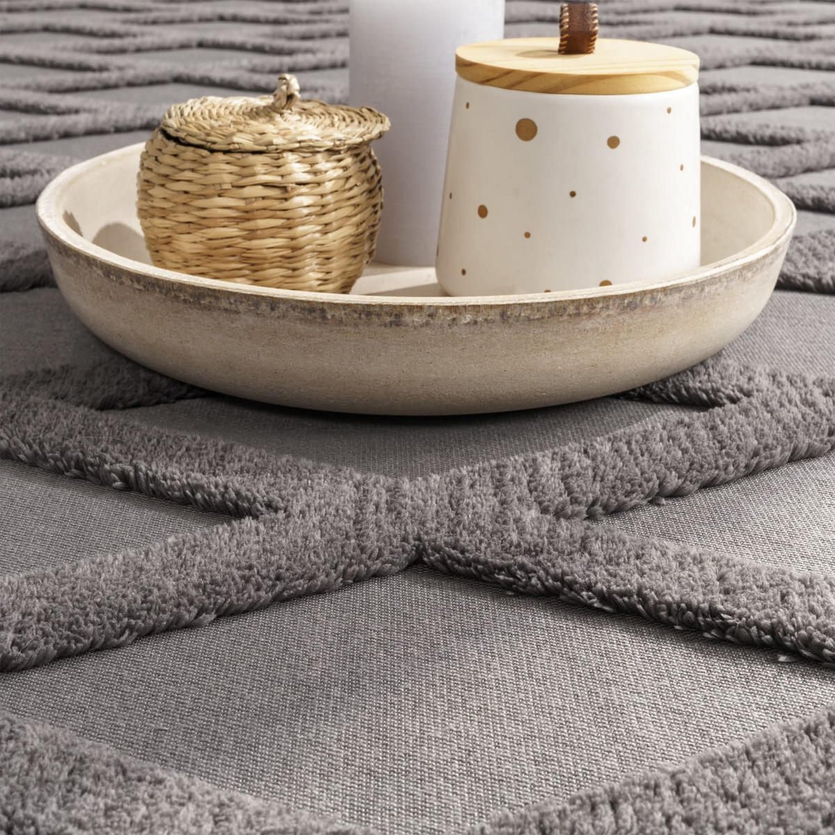 KURZFLORTEPPICH Waschbar, mit Rautenmuster, Anthrazit, 60 x 100 cm - Anthrazit, Textil (60/100cm) - KADIMA DESIGN