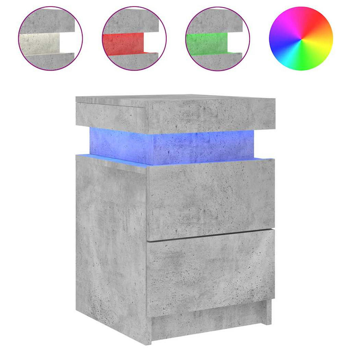 NACHTTISCHE Mit Led-Leuchten 2Er Set Betongrau 35/39/55 Cm - Grau, Holzwerkstoff (39/55/35cm) - vidaXL