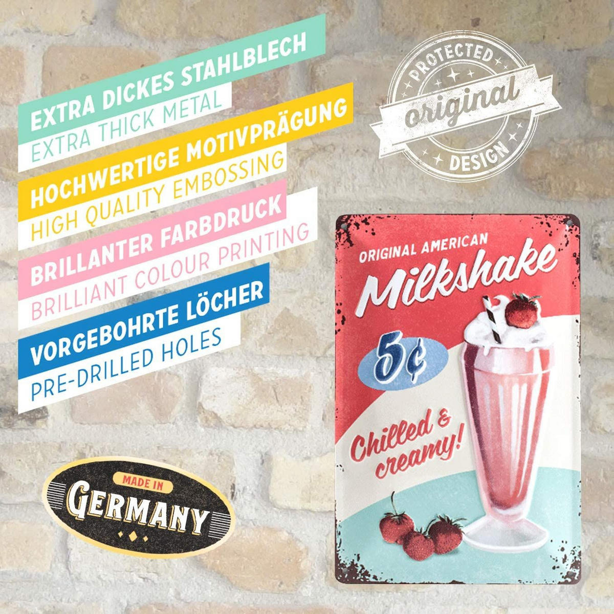 BLECHSCHILD 20/30 cm USA Milkshake - Multicolor, Metall (20/30/0.2cm) - Nostalgic-Art