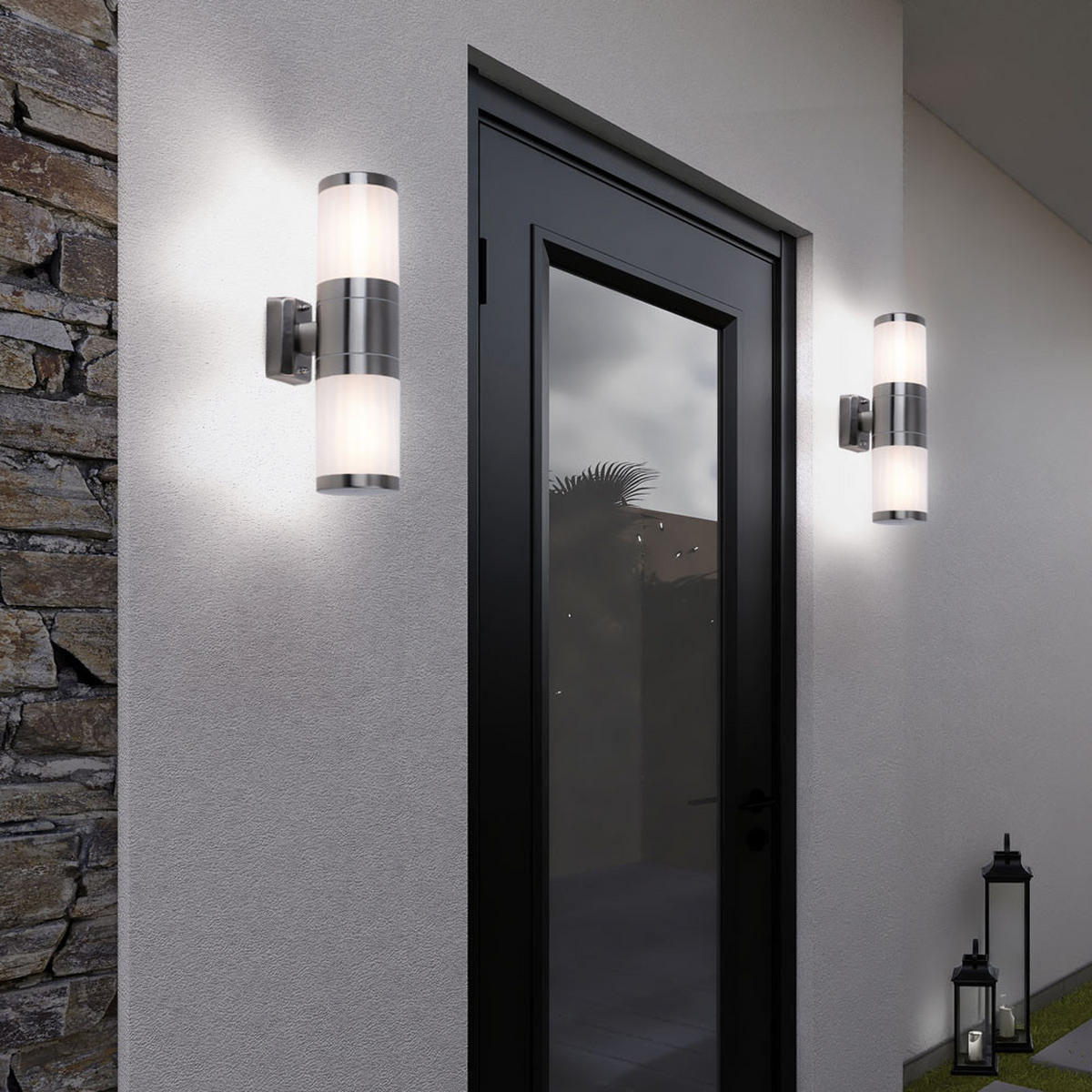 LED AUSSEN-WANDLEUCHTE Edelstahl Silber 2er Set - Silberfarben, Metall (15.5/38/15.5cm) - Globo Lighting