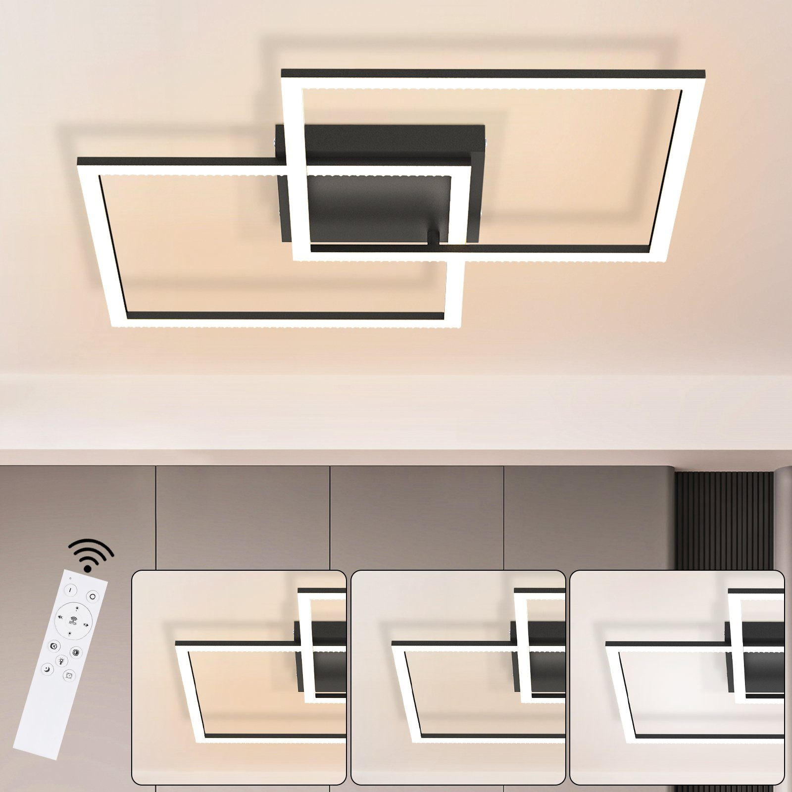LED-DECKENLEUCHTE Friedhelm 54/54/7.5 cm - Schwarz, Metall (54/54/7.5cm) - Nettlife