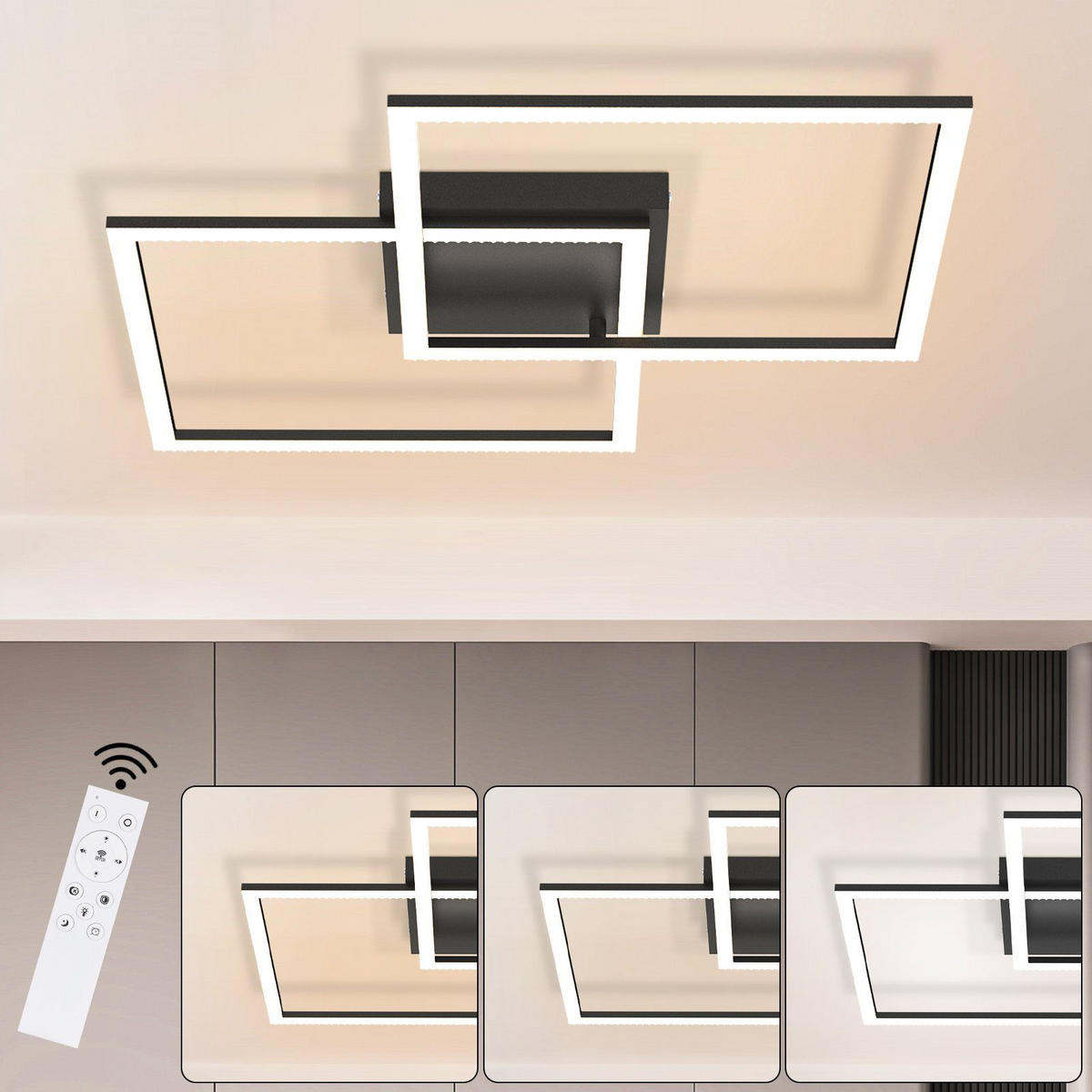 LED-DECKENLEUCHTE Friedhelm 54/54/7.5 cm - Schwarz, Metall (54/54/7.5cm) - Nettlife