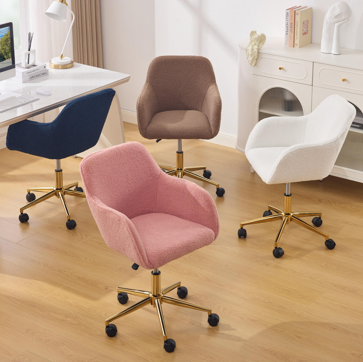 DREHSTUHL 58/58/86 cm pink aus Lammfell-Optik mit 360° Drehung - Pink, Textil (58/86/58cm) - OKWISH