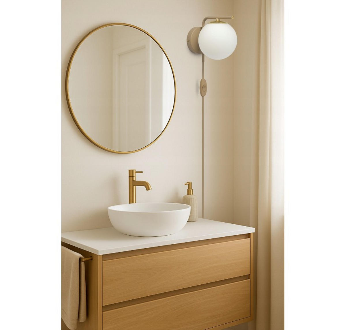 WANDLEUCHTE ECRU II - Beige/Goldfarben, Glas/Metall (20/16/14cm) - kiki design