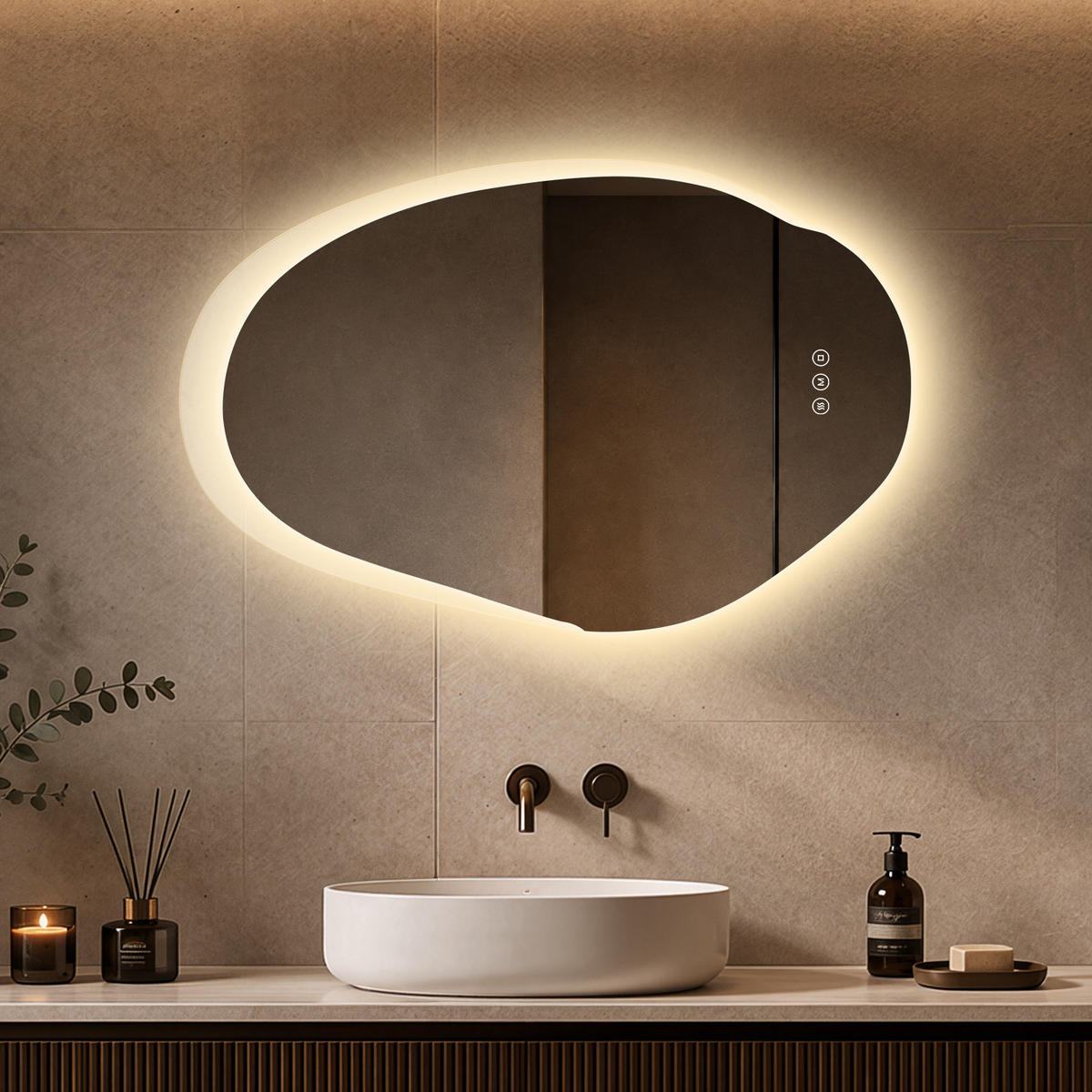 BADSPIEGEL mit Beleuchtung 55/85 cm asymmetrisch rahmenlos LED dimmbar mit Antibeschlag - Transparent, Glas (85/55/2.5cm) - S'AFIELINA
