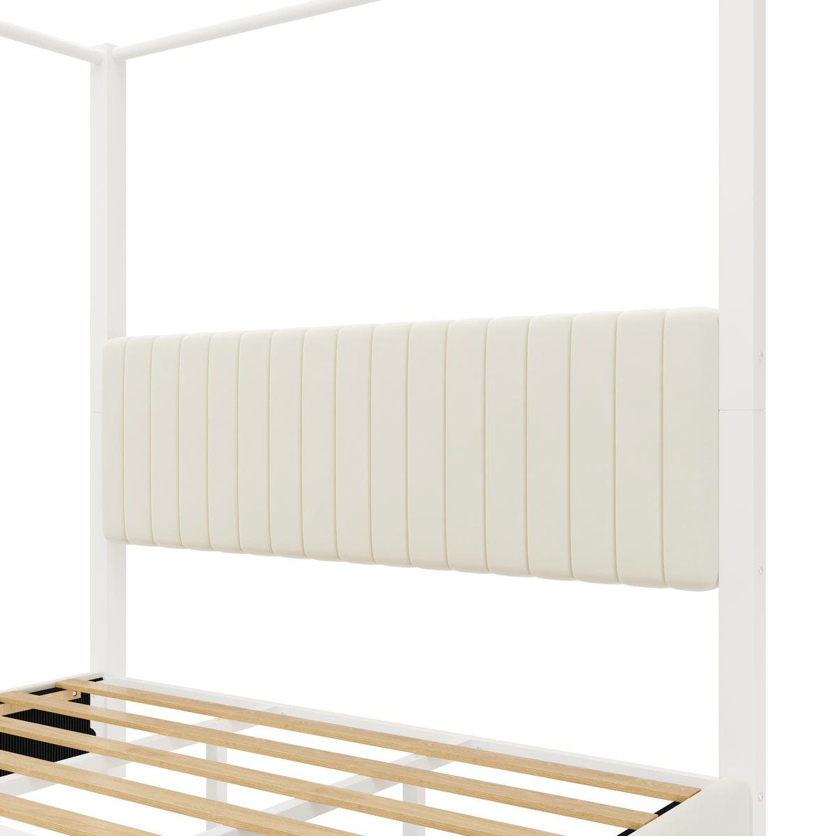 POLSTERBETT 180/200 cm in Beige & Weiß mit Himmelbettgestell und Kopfteil - Beige/Weiß, Holzwerkstoff/Textil (180/200cm) - WISHDOR