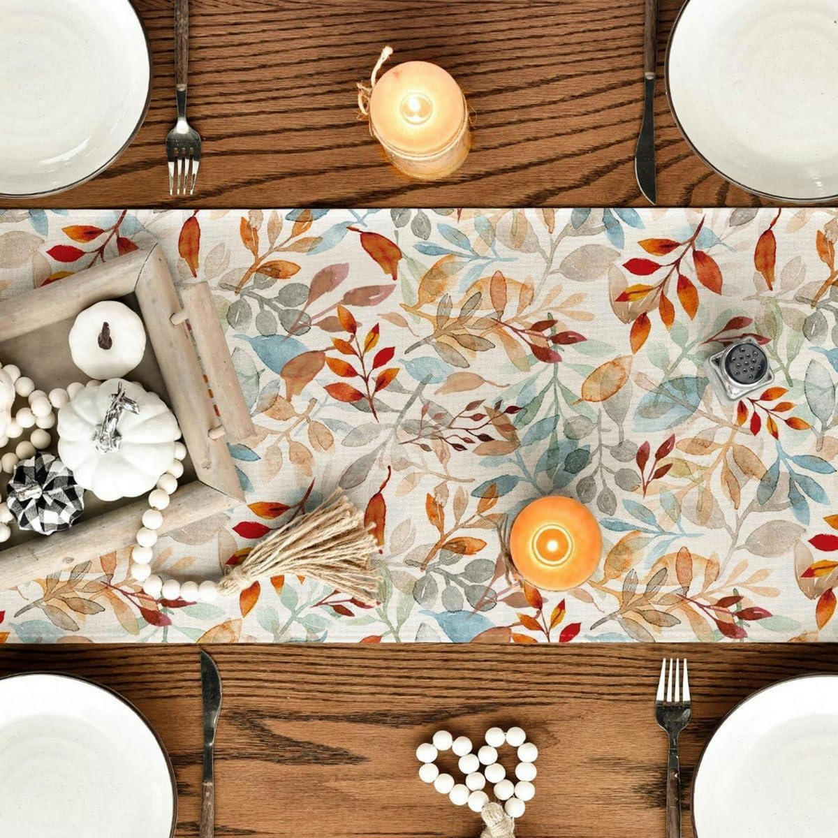TISCHLÄUFER Herbst Blätter Orange 40 x 100 cm - Multicolor, Textil (100/40/1.5cm)