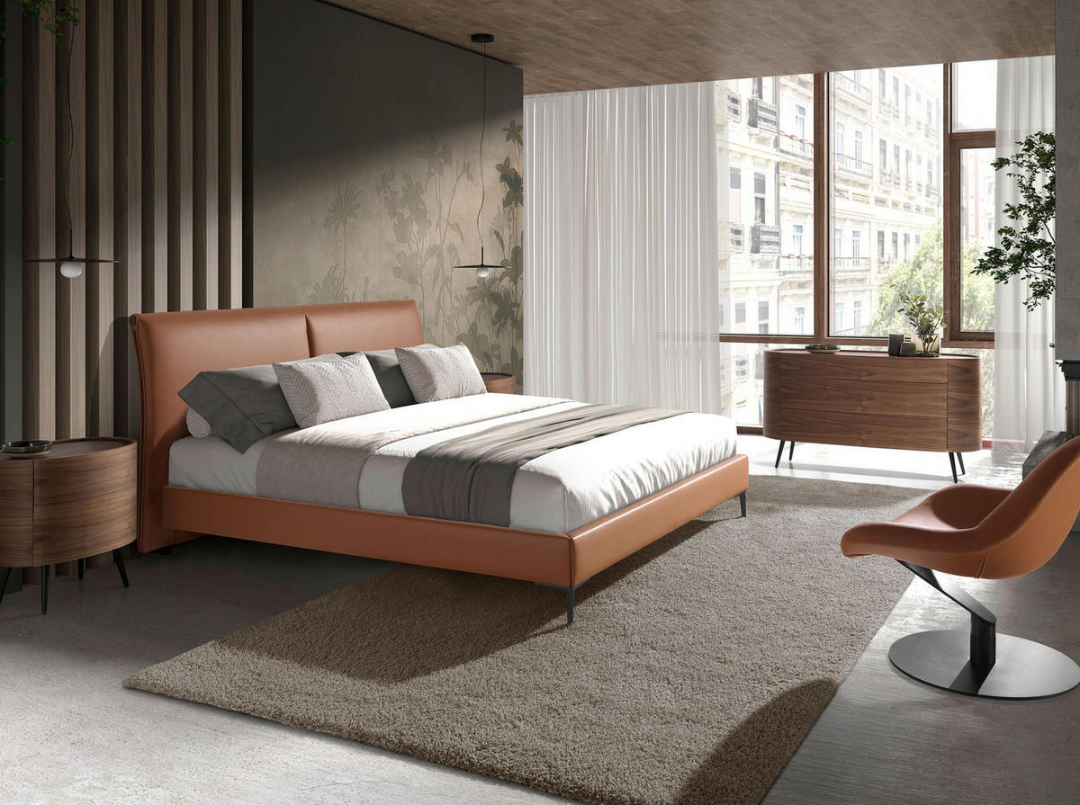 BETT Bett aus braunem Kunstleder 205/212/110 cm - Schwarz/Braun, Leder (180/200cm) - ANGEL CERDA