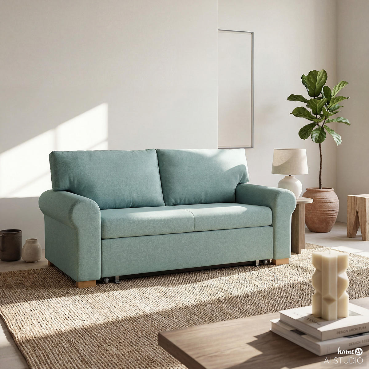 SCHLAFSOFA - Pastellblau/Transparent, Birkenholz/Textil (165/95/90cm) - home24