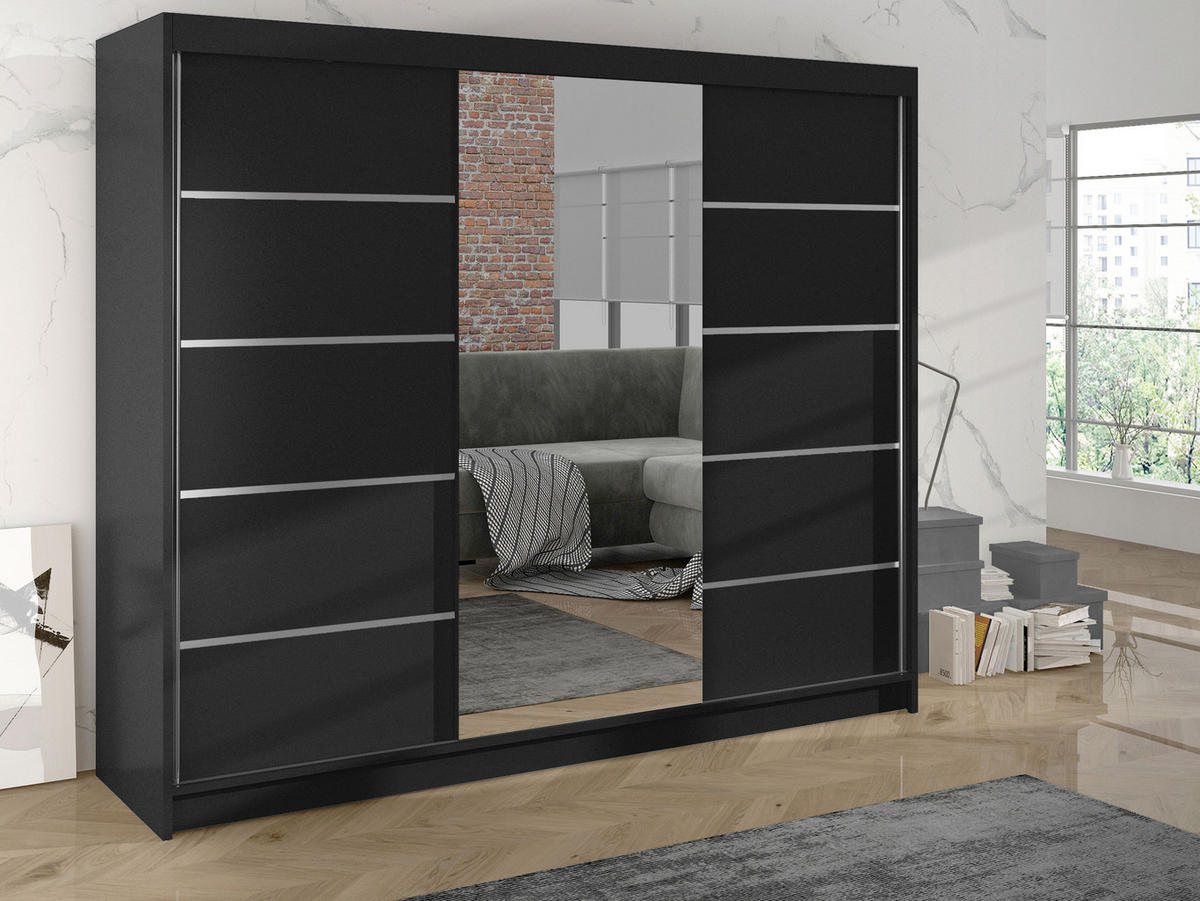 SCHWEBETÜRENSCHRANK Derby VI - Schwarz, Holzwerkstoff/Metall (200/215/58cm) - MIRJAN24