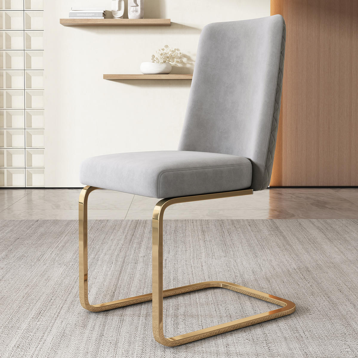 ESSZIMMERSTUHL 2er Set Samt Diamant Grau Gold Metallbeine - Grau, Textil (52/88.8/46cm) - FLIEKS