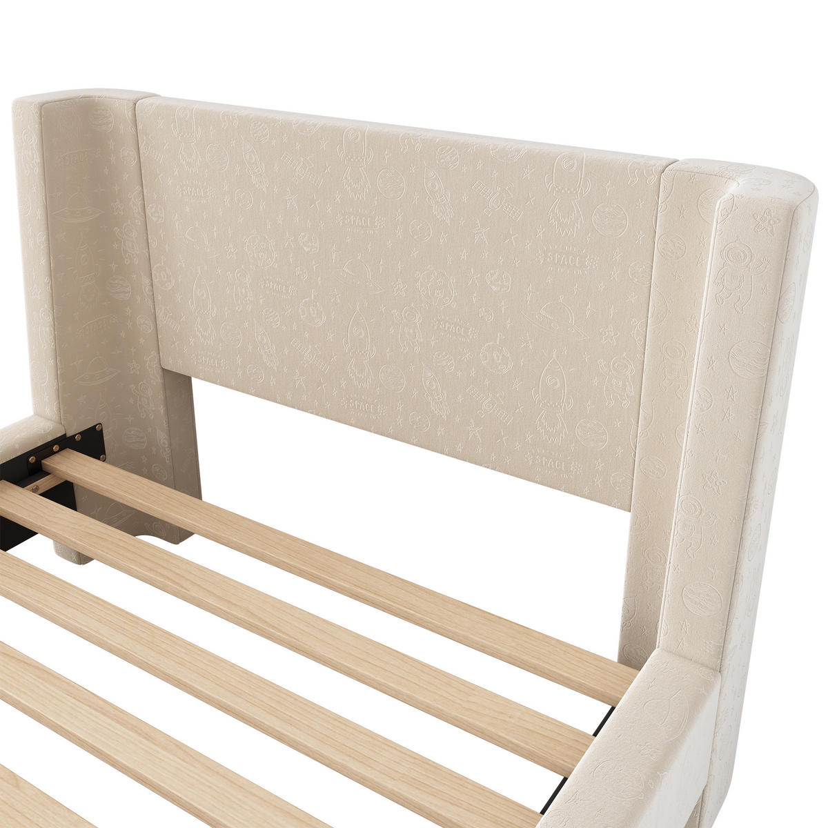 KINDEREINZELBETTEN aus Samt 90x200 cm in Beige mit Weltraummuster - Beige, Textil (90/200cm) - Modfu