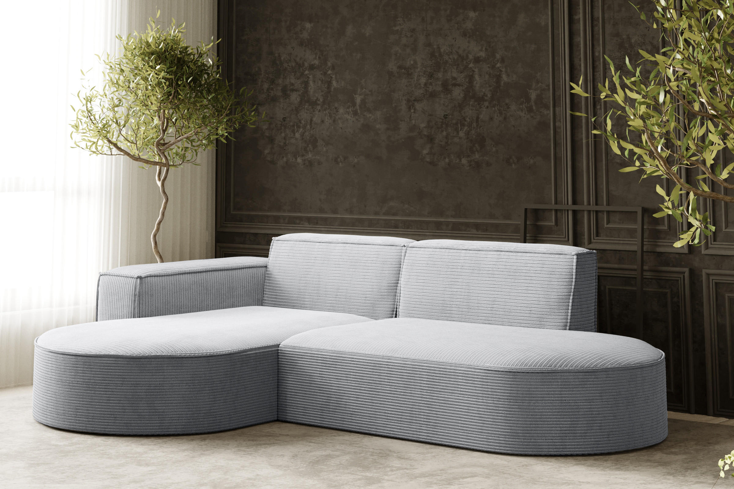 ECKSOFA Modena Studio, Cord Stoff Hellgrau Links - Hellgrau, Holzwerkstoff/Textil (165/236cm) - Kaiser Möbel