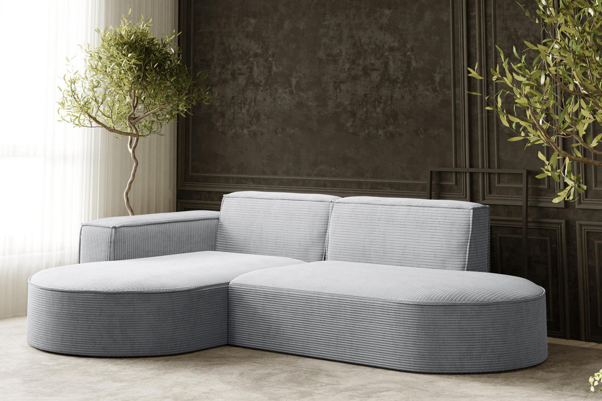 ECKSOFA Modena Studio, Cord Stoff Hellgrau Links - Hellgrau, Holzwerkstoff/Textil (165/236cm) - Kaiser Möbel
