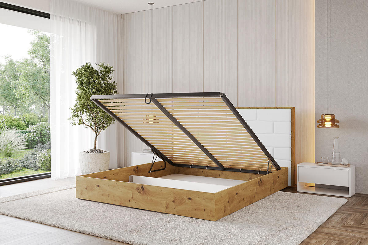 POLSTERBETT mit Bettkasten und Lattenrost, Boxbett ohne Matratze - ENZO8 200x200 Weiß Kunstleder - Weiß Hochglanz, Holzwerkstoff/Textil (200/200cm) - ALTDECOR