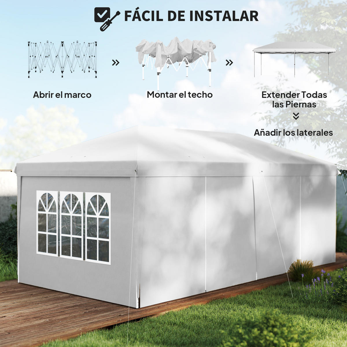 PAVILLON, faltbar, 5,85 x 2,95 x 2,7 m ,Weiß - Weiß, Metall (295/270/585cm) - Vallsero