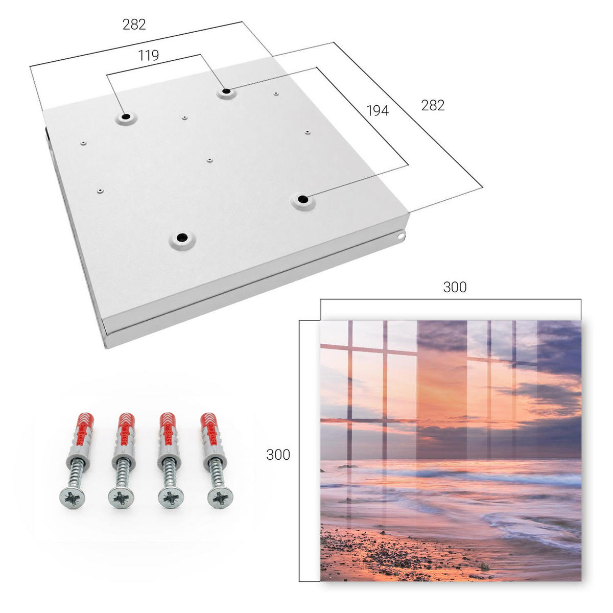 SCHLÜSSELBOX Weiß 30x30 cm – Türöffnung nach rechts - Sonnenuntergang - Pink, Metall (30/30/5cm) - TULUP