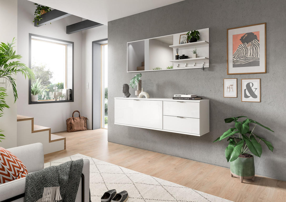 GARDEROBE Systemmöbel Projekt X 4tlg. Kombination , ca.144x191x37 cm - Weiß, Holzwerkstoff (144/191/37cm)