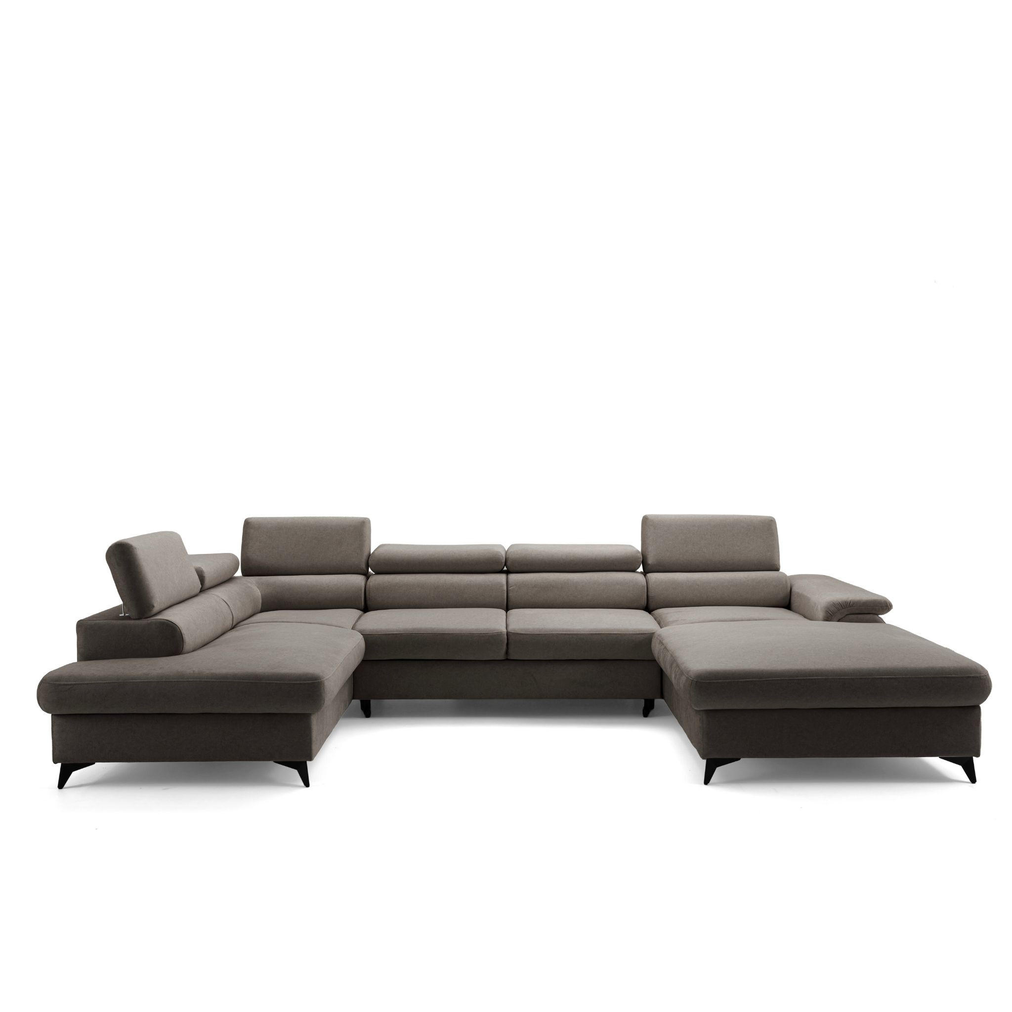 ECKSOFA U-Form PLAZA U Links mit Schlaffunktion 125x256 Velours Dunkelgrau - Dunkelgrau/Schwarz, Holz/Kunststoff (210/95/350cm) - Muffo