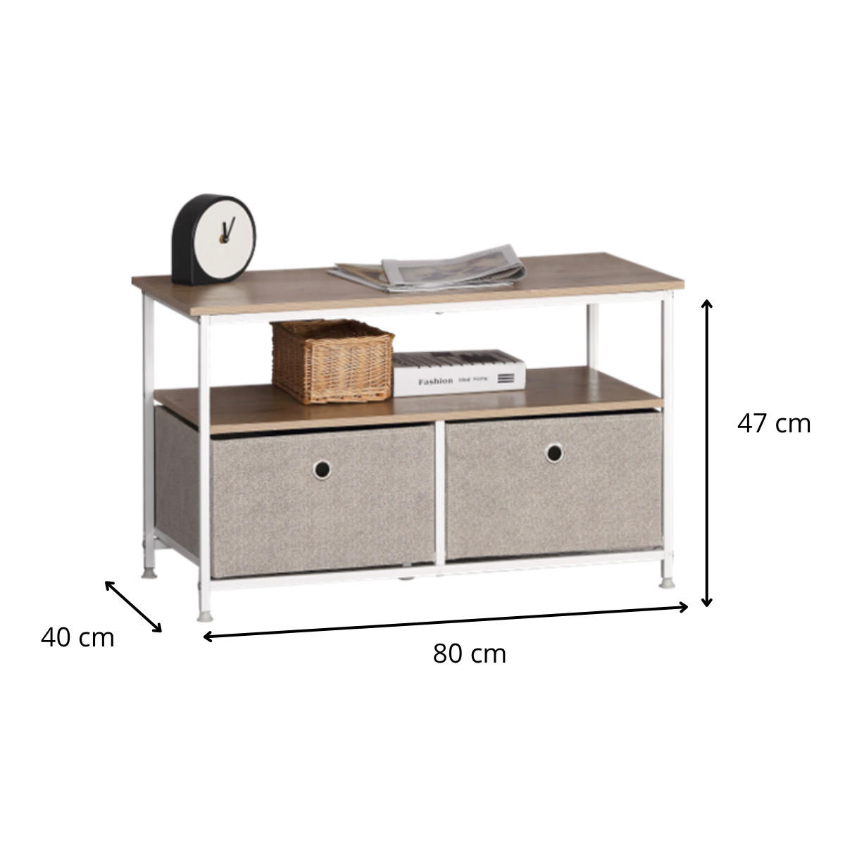 SOFFBORD med 2 lådor och 2 hyllor, ljus ekfinish, 80 cm brett - LISA - Askfärgad, Träbaserade material (41/40/47cm) - Calicosy