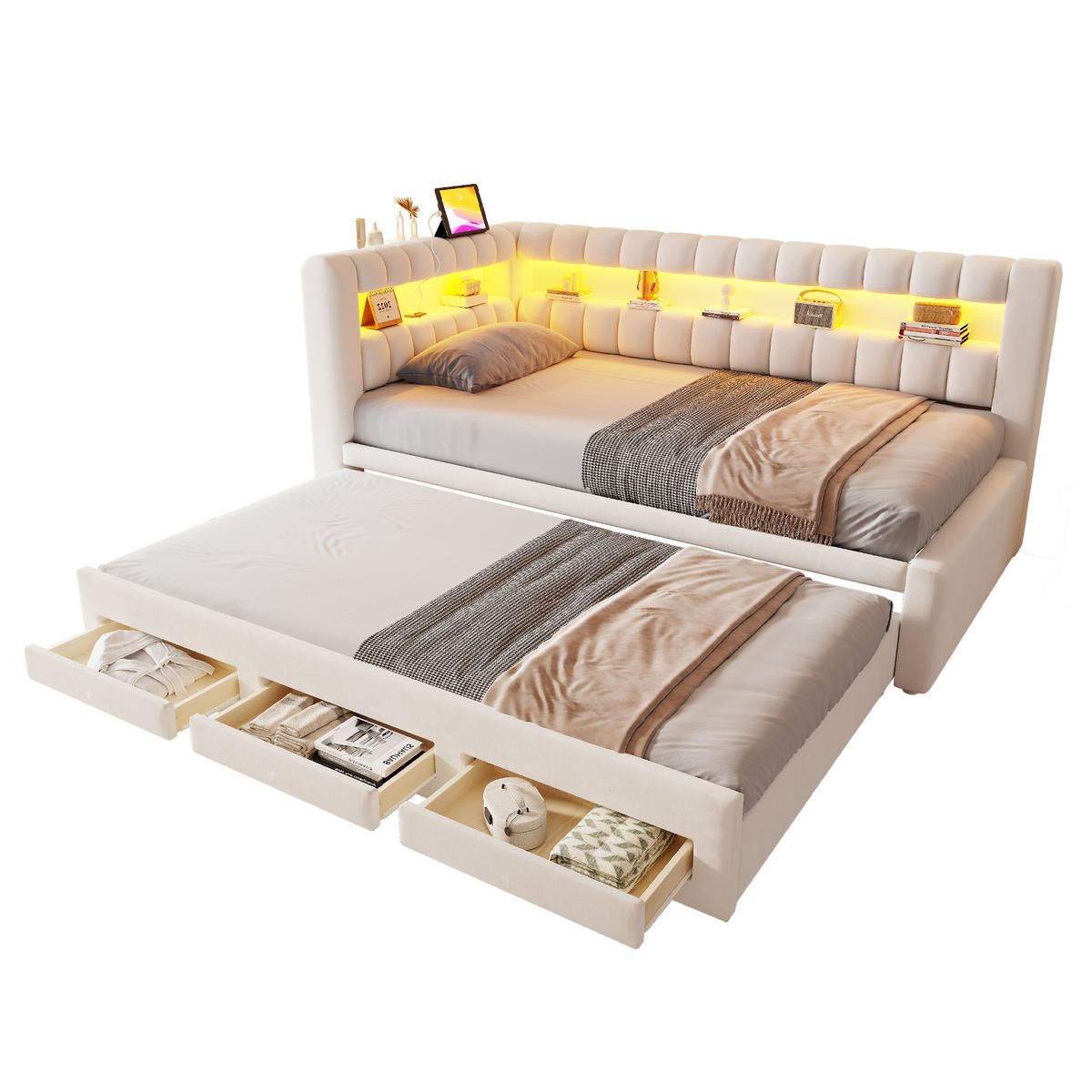 POLSTERBETT 90/190 cm Beige - Beige, Textil