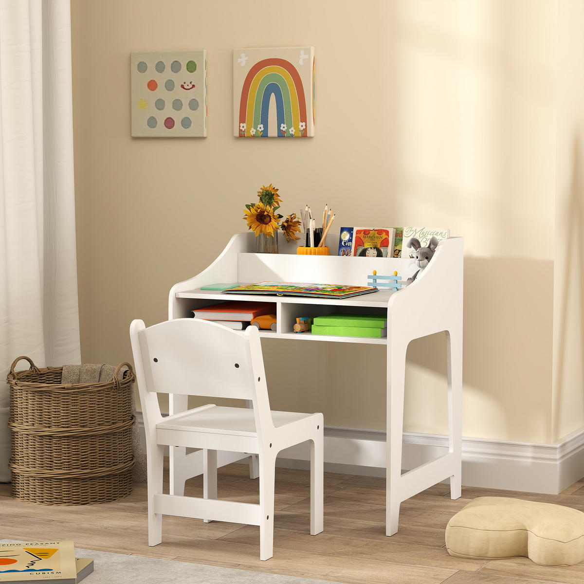 SCHREIBTISCH-SET DE-17552 offene Fächer und Regale Weiß - Weiß, Holzwerkstoff (60/68/48cm) - ComfortXL