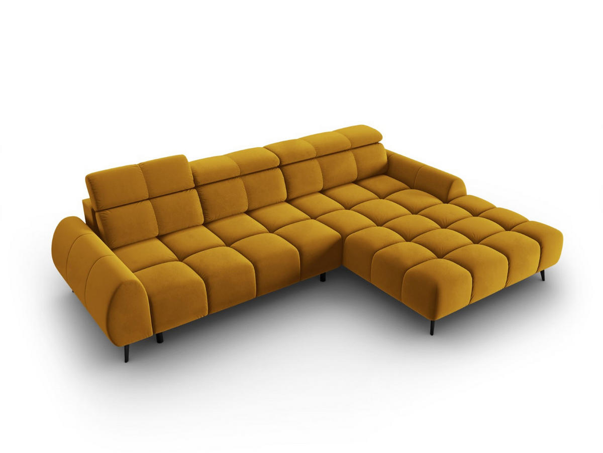 ELEKTRISCHES-ECKSOFA rechts Alyse aus Samt gelb 5 Sitzplätze - Gelb, Textil (188/295cm) - Micadoni