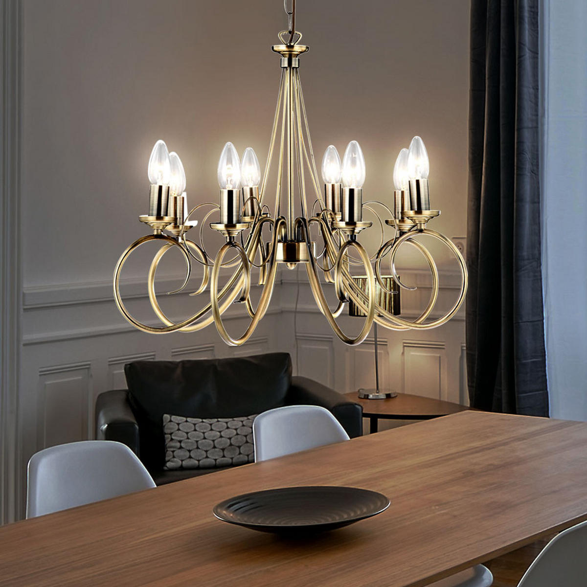 KRONLEUCHTER Altmessing Messing 8-flammig - Messingfarben, Metall (55/55/135cm) - Globo Lighting