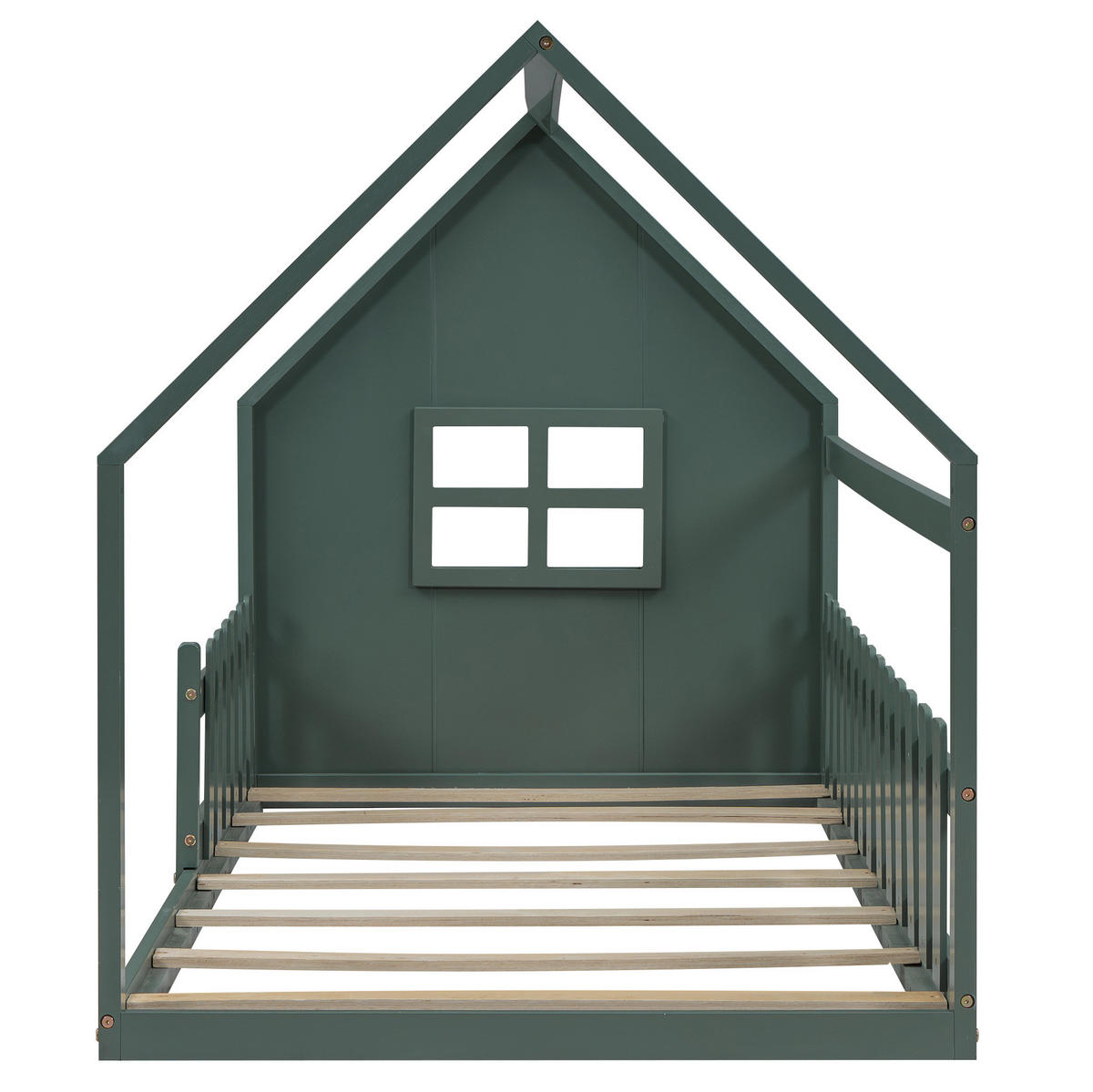 KINDERBETT 90/200 cm, Grün mit Hausform aus Kiefer und MDF - Grün, Holz (90/200cm) - MIVRAY
