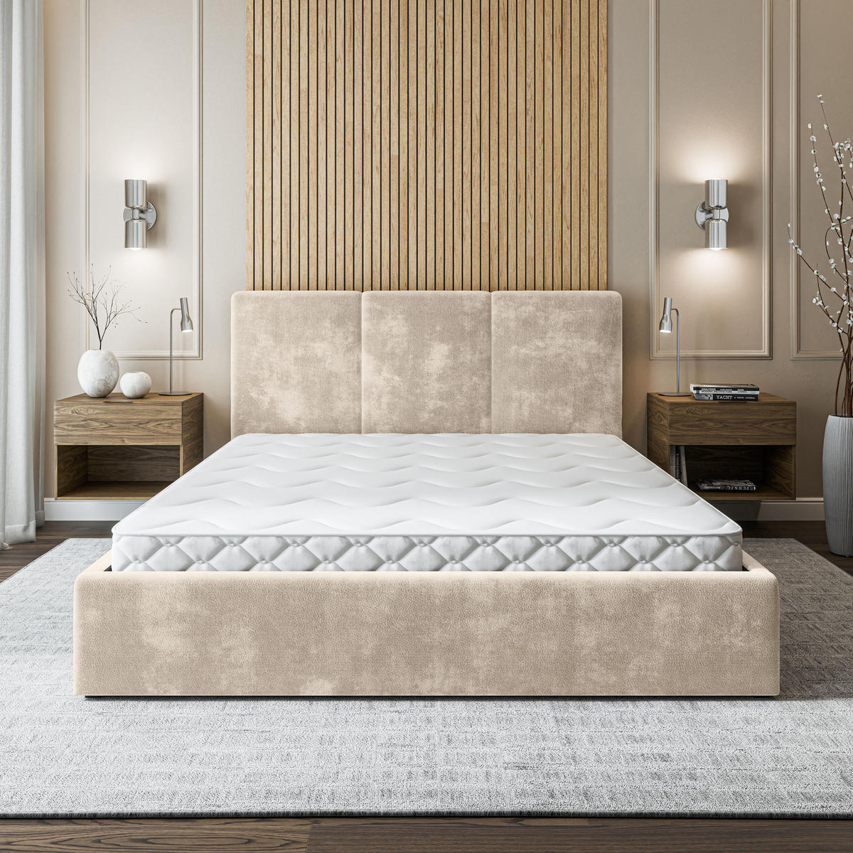 POLSTERBETT AZURI 180x200 cm mit Bettkästen - Creme - Creme, Holz (180/200cm) - MASSENO