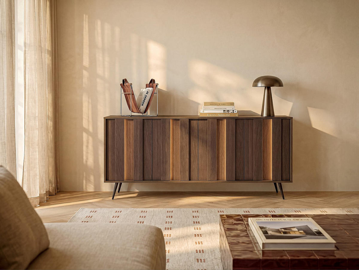 SIDEBOARD - 183.3 x 40 - holz - naturfarben dunkel Kalsiya - Naturfarben, Holz/Metall (183.3/82.6/40cm) - Vente-Unique