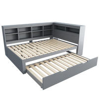 BETT aus Holz 140x200 cm Weiß/Grau mit Ausziehbett 90x190 cm, USB-Anschluss und Stauraum - Grau, Holzwerkstoff (140/200cm) - Modfu
