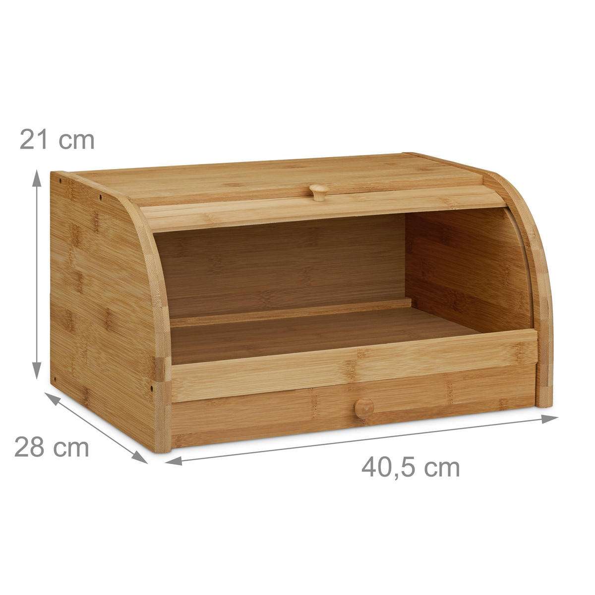 BROTKASTEN Natur Bambus Rolldeckel Schublade 40,5x28x21 cm - Hellbraun, Holz/Holzwerkstoff (40.5/21/28cm) - Relaxdays