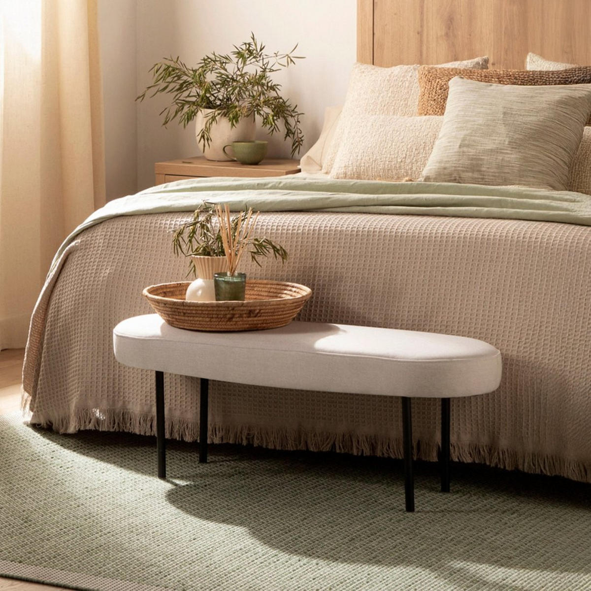 BANK Mena Beige 97 cm x 38 cm - Beige, Textil (97/38/35cm)