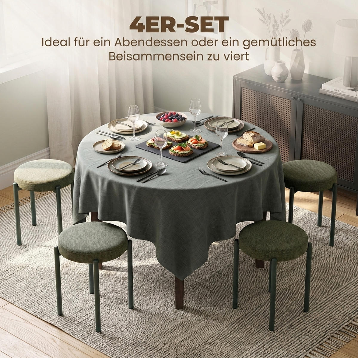 HOCKER 4er Set Polyester Dunkelgrün - Dunkelgrün, Textil/Metall (45/47.5/45cm) - HOMCOM