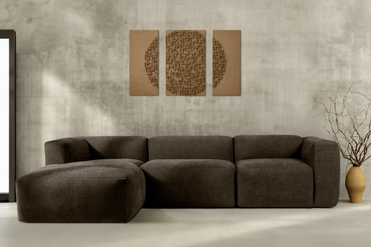 ECKMODULSOFA-LINKS BUFFO mit extrem weicher und bequemer Sitzfläche, Gewebestoff, braun - Braun, Textil (297/180cm) - KONSIMO®