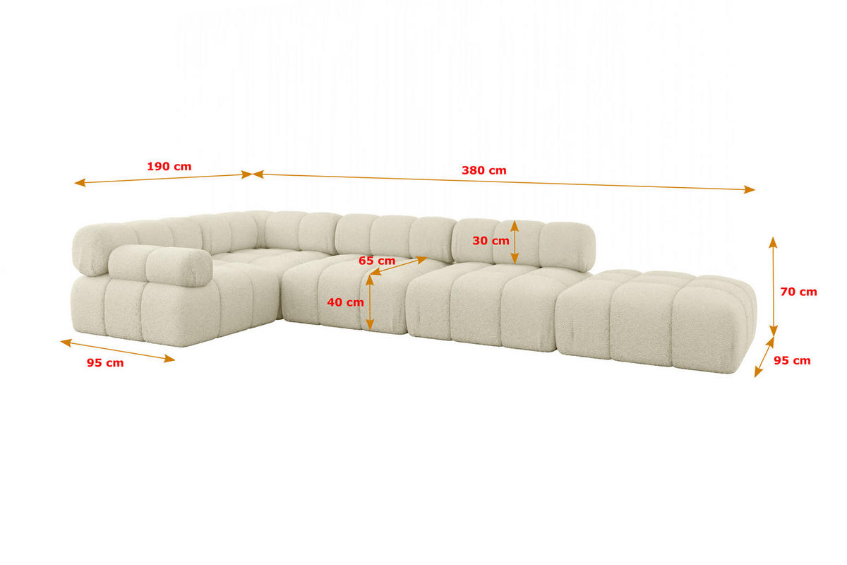 ECKSOFA modulares Sofa Felto-L2 - 380x190x70 cm Beige Bouclé - Beige, Holzwerkstoff/Textil (380/190cm) - ALTDECOR