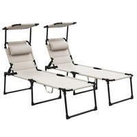 SONNENLIEGE DE-15682 200 cm, klappbar, 4-fach verstellbar, mit Sonnendach Creme - Creme, Metall (200/45/70cm) - ComfortXL