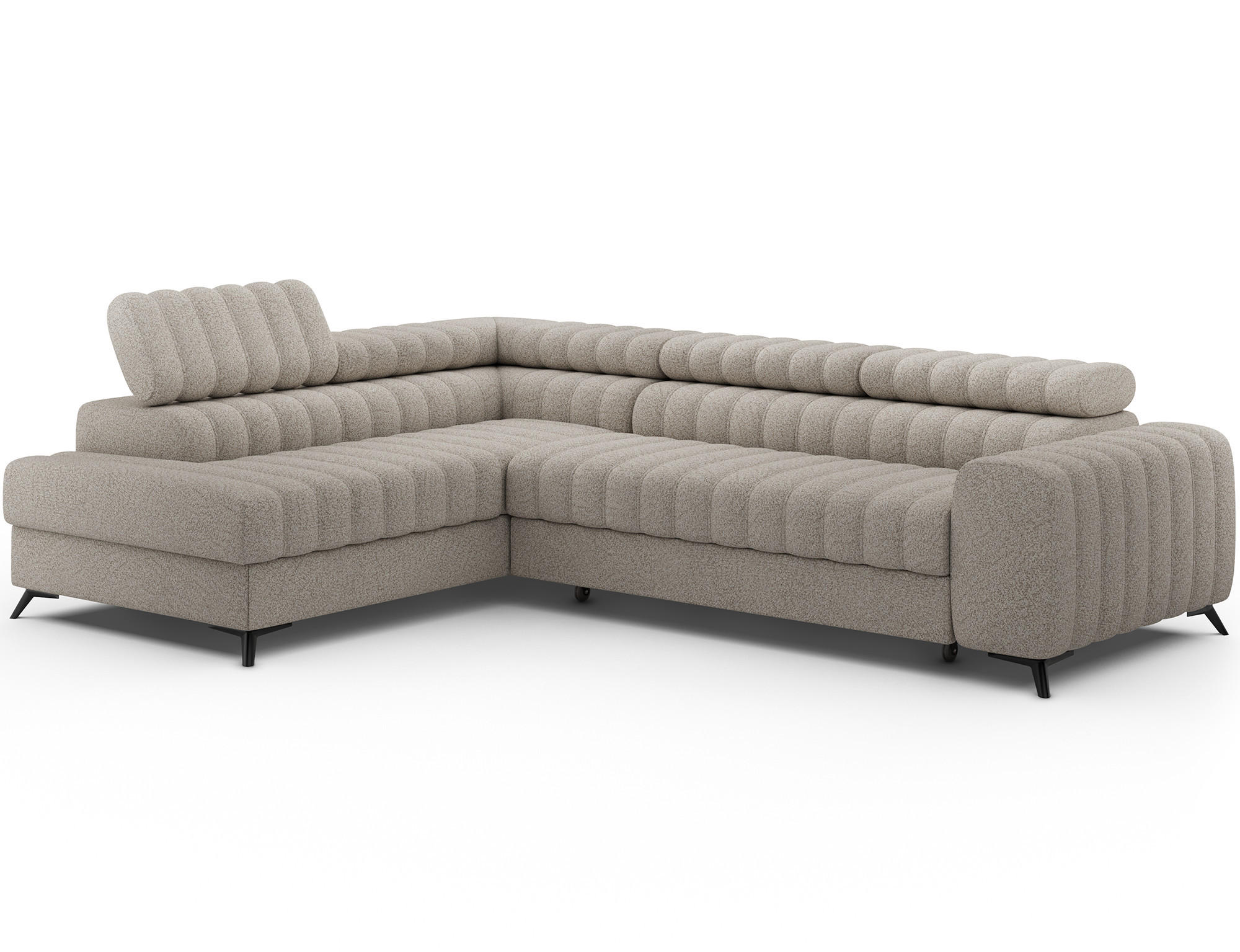KANEDO Ecksofa mit Schlaffunktion und Bettkasten – Modernes Designsofa, verstellbare Kopfstützen, Metallfüße - Beige, Kunststoff (269/86cm) - Wohnideebilder