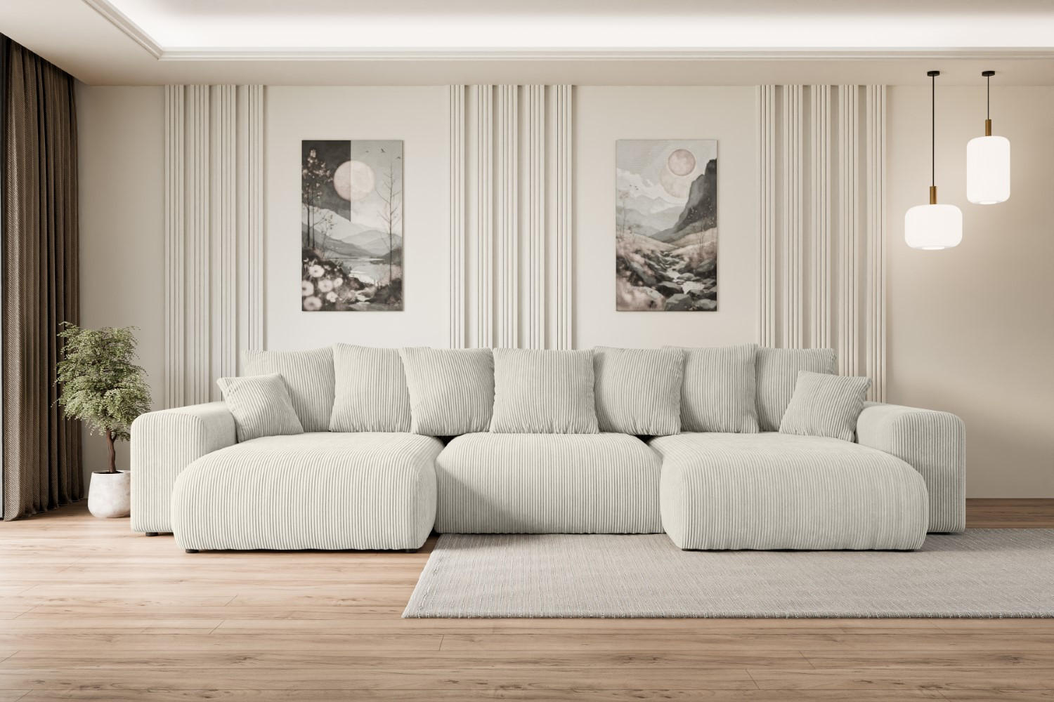 WOHNLANDSCHAFT mit Schlaffunktion und Bettkasten ESKAR-U -352x165x84cm Grau Cord - Hellgrau/Schwarz, Holzwerkstoff/Kunststoff (352/84/165cm) - ALTDECOR