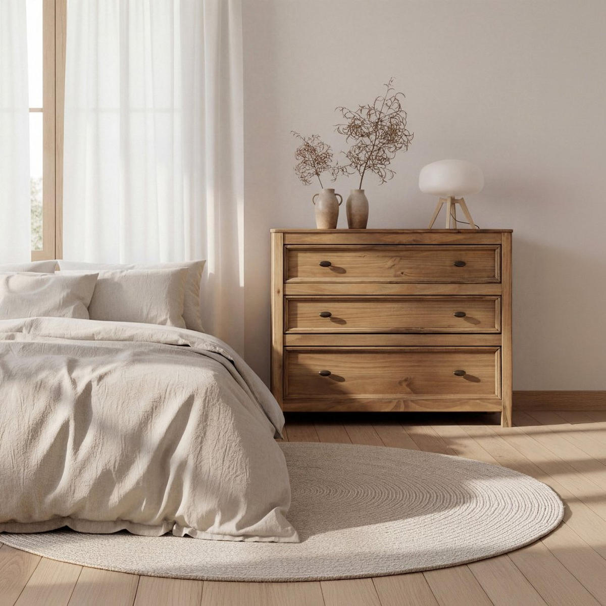 KOMMODE MIT SCHUBLADEN Serena Natürlich 93 cm x 77 cm - Naturfarben, Holz (93/77/39cm) - Klast Home